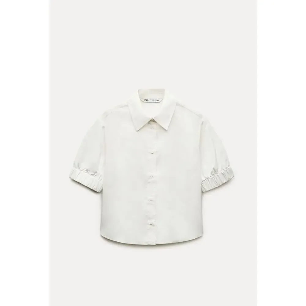 Zara lapel collar shirt short puffy sleeve Sz XS NWT Academia School Girl